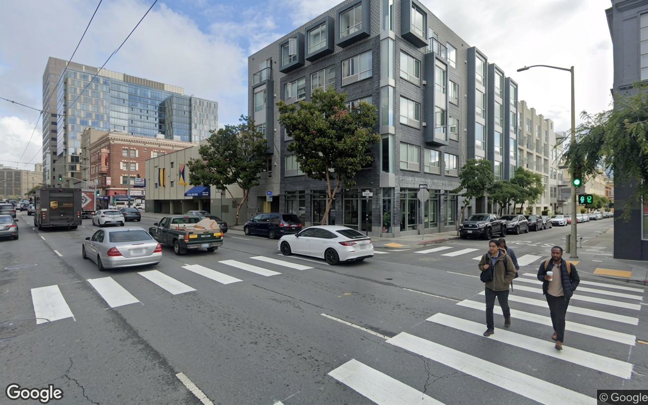 AI visualization of a proposed fix at 9th and Minna. Not a photograph.