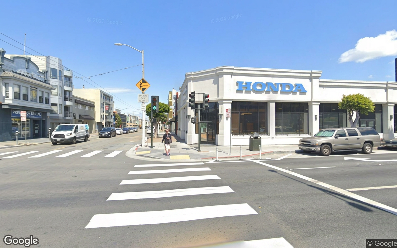AI visualization of a proposed fix at Fillmore and Lombard. Not a photograph.
