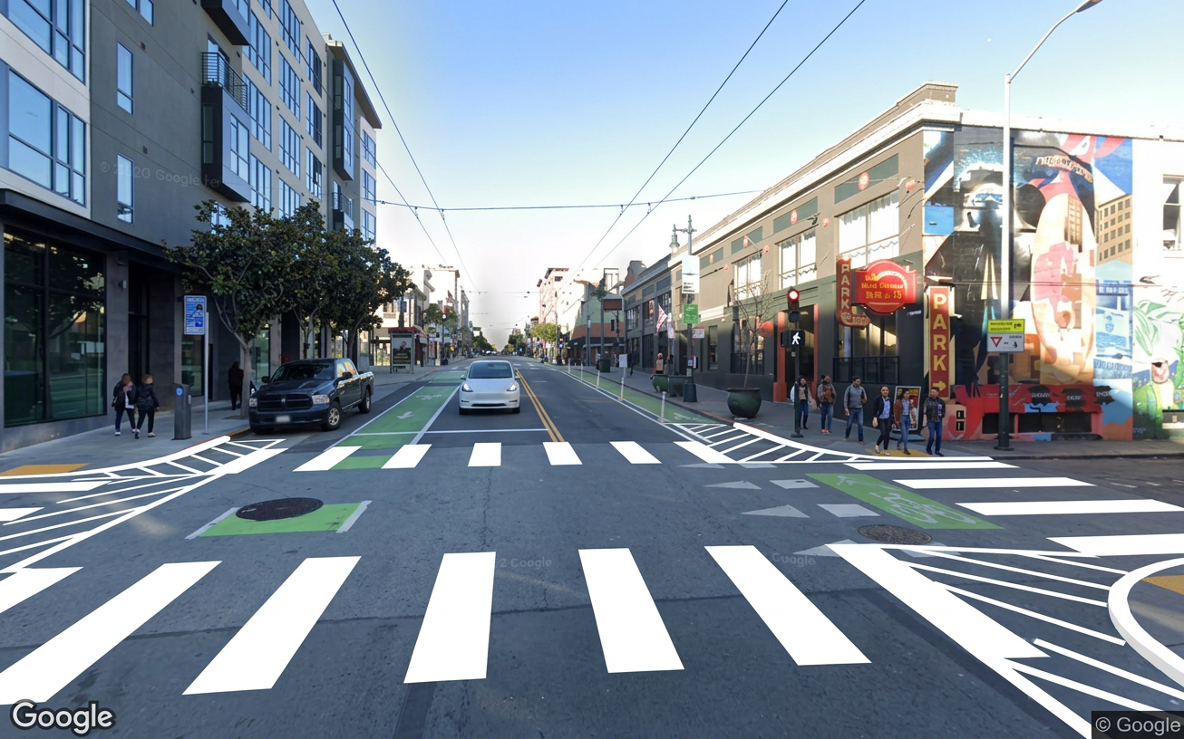 AI visualization of a proposed fix at Hemlock and Polk. Not a photograph.