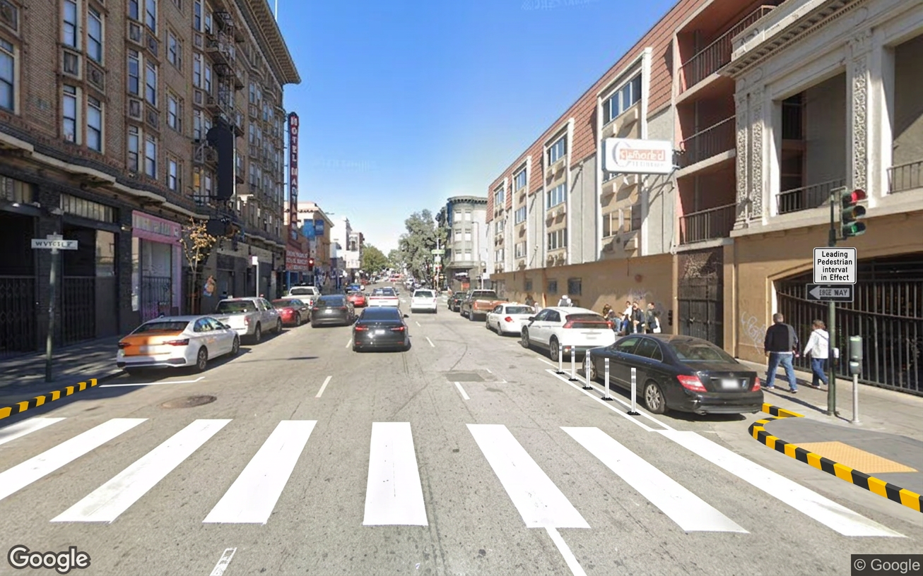 AI visualization of a proposed fix at Larkin and Myrtle. Not a photograph.
